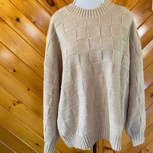 Torrid Women's 3 Beige 3x Checkerboard Textured Knit Crewneck Sweater Tan